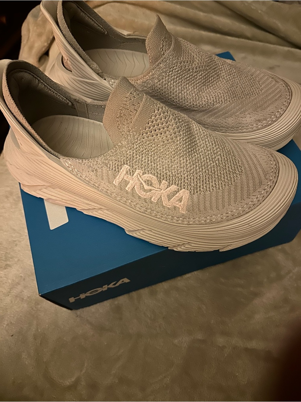 Hoka One One Women's Slip-On Knit Sneaker in Pale Pink and Light Cream - Picture 8 of 9